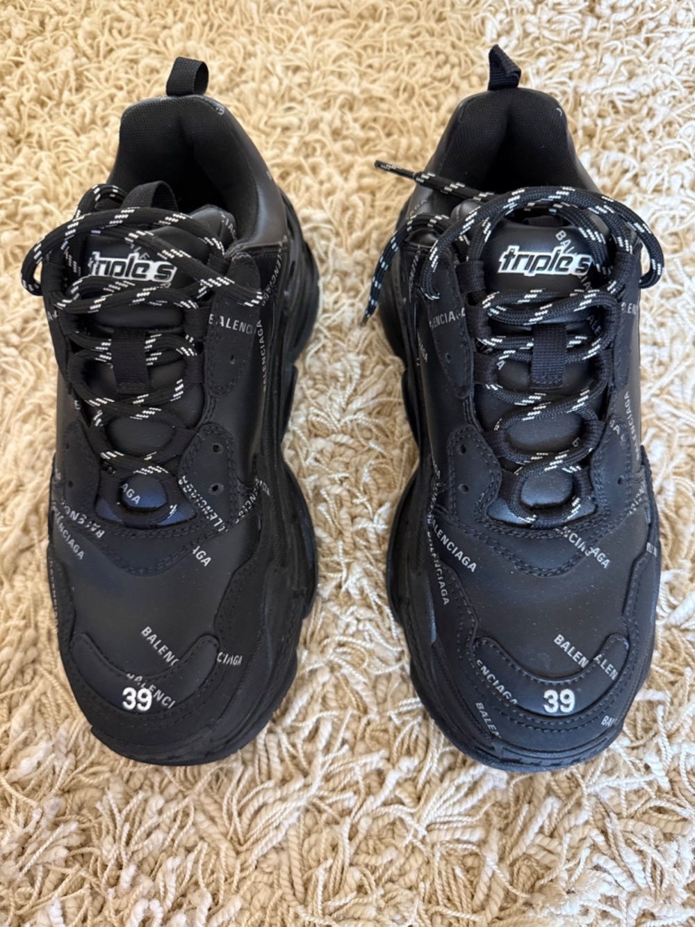 BALENCIAGA Triple S All Over Logo Sneaker Shoe Black / White 39 EU / 9 US - Picture 2 of 10